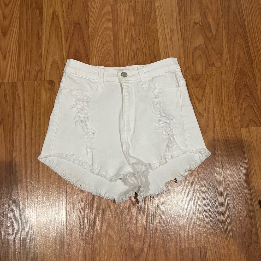 White ripped cut off shorts high waisted